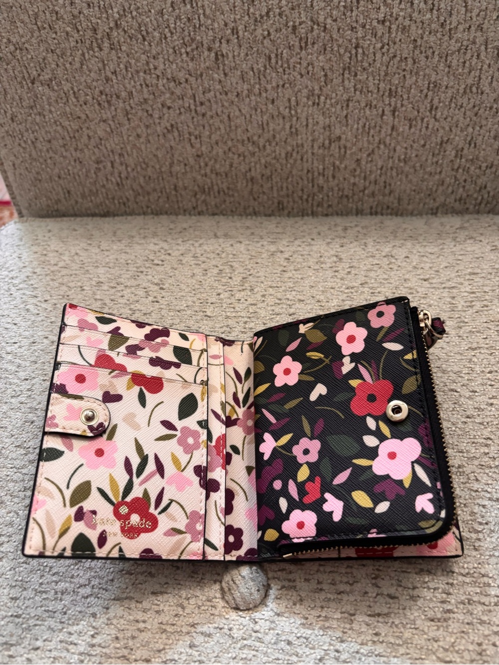 kate spade Black Floral Zip Around Wallet with Pink & Red Blooms - Picture 3 of 12